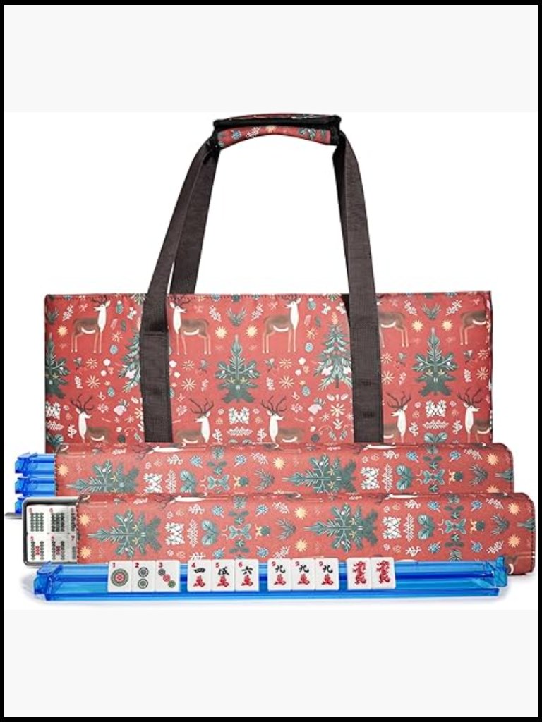 Complete Mahjong Set 166 Tiles Portable Velvet Case Travel Family Game Night